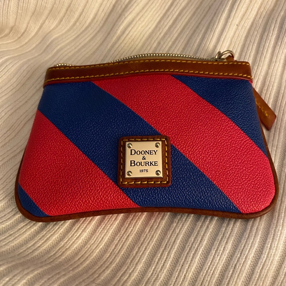 Dooney & Bourke EUC Red and Blue Striped Zippered Pouch